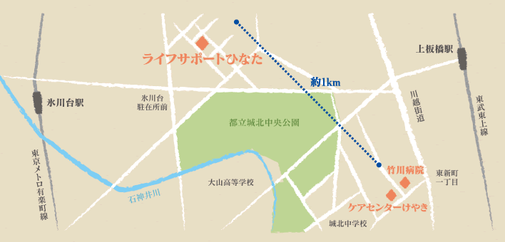 ライフサポートひなたとケアセンターけやきの地図
