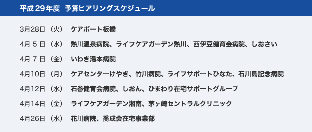 平成29年度  予算ヒアリングスケジュール