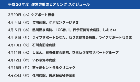 平成30年度  運営方針のヒアリング スケジュール